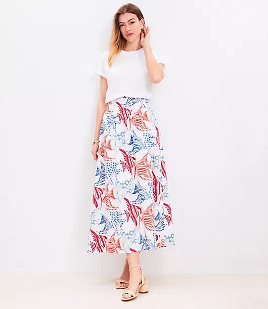 Loft Fish Poplin Smocked Maxi Skirt Cover