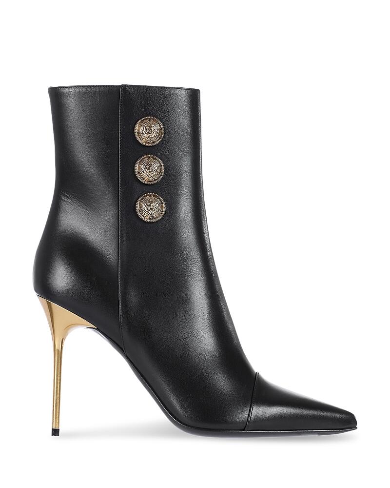 Balmain Women's Pointed Toe Logo Accent High Heel Ankle Booties Cover