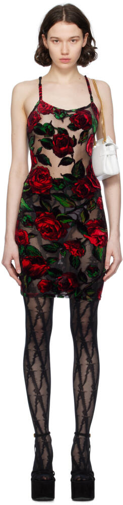 Balmain Black & Red Rose Minidress Cover