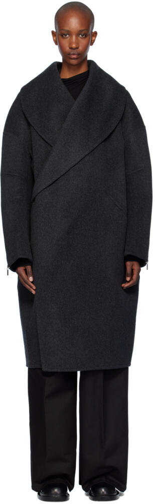 Helmut Lang Gray Double-Faced Apex Cocoon Coat Cover