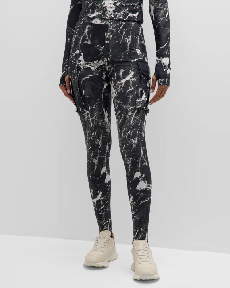 Norma Kamali Marble Printed Cargo Stirrup Leggings Cover