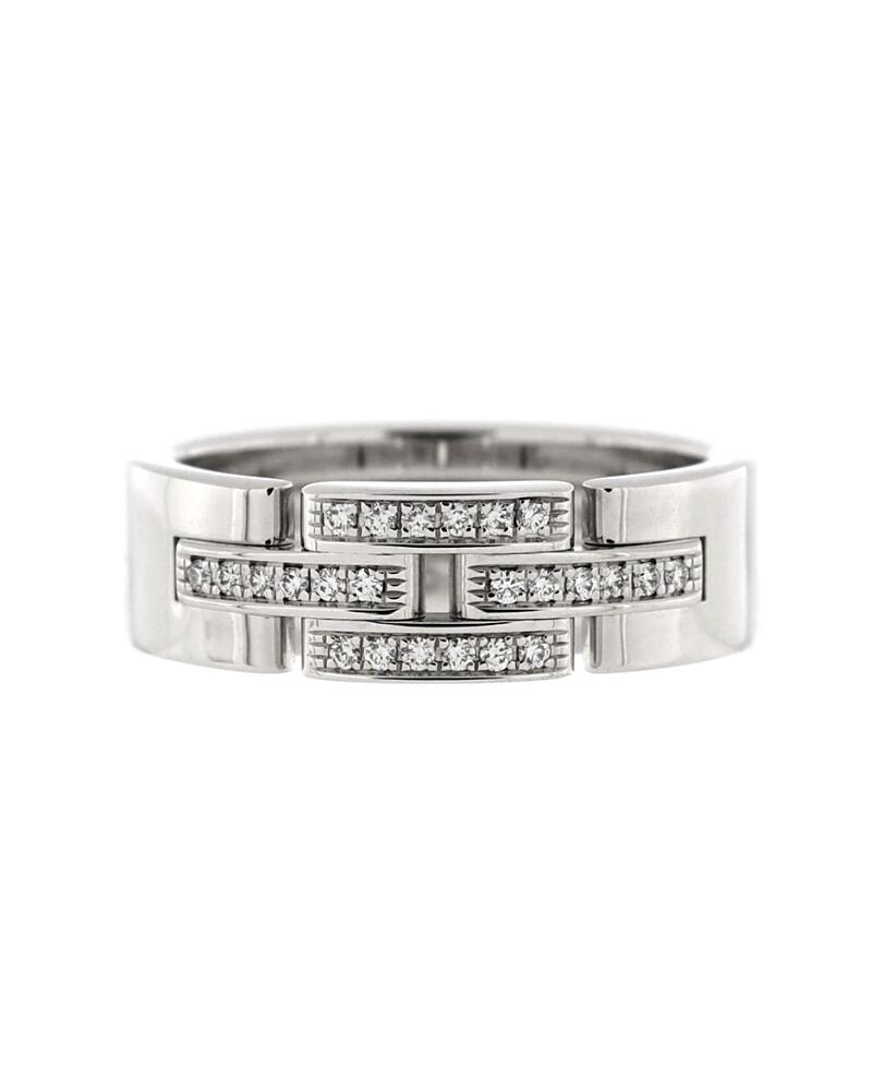 Pre-Owned Cartier Maillon Panthere 3 Row Band Ring 18K White Gold with Diamonds Cover