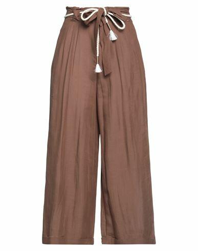 Mdm Mademoiselle Du Monde Woman Pants Brown Viscose, Linen Cover