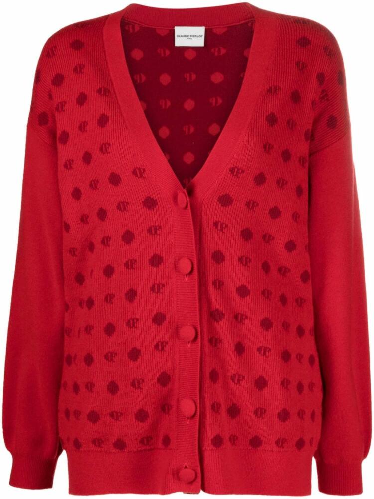 Claudie Pierlot intarsia-logo V-neck cardigan - Red Cover