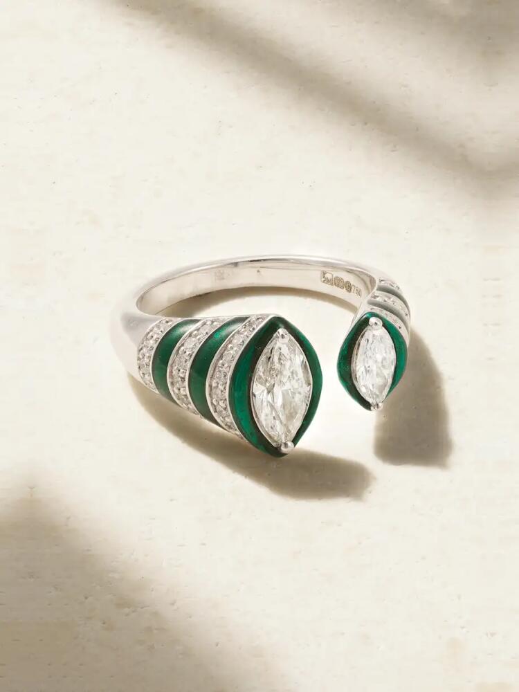 Kamyen - 18-karat White Gold, Enamel And Diamond Ring - 7 Cover