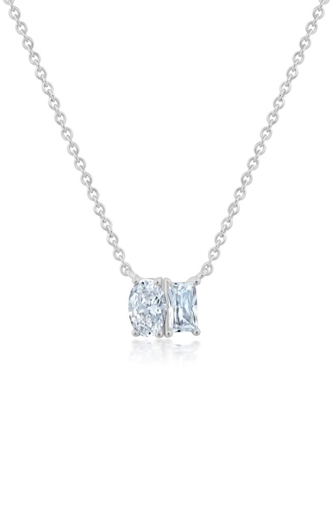 Crislu Oval & Baguette Cubic Zirconia Pendant Necklace in Silver Cover