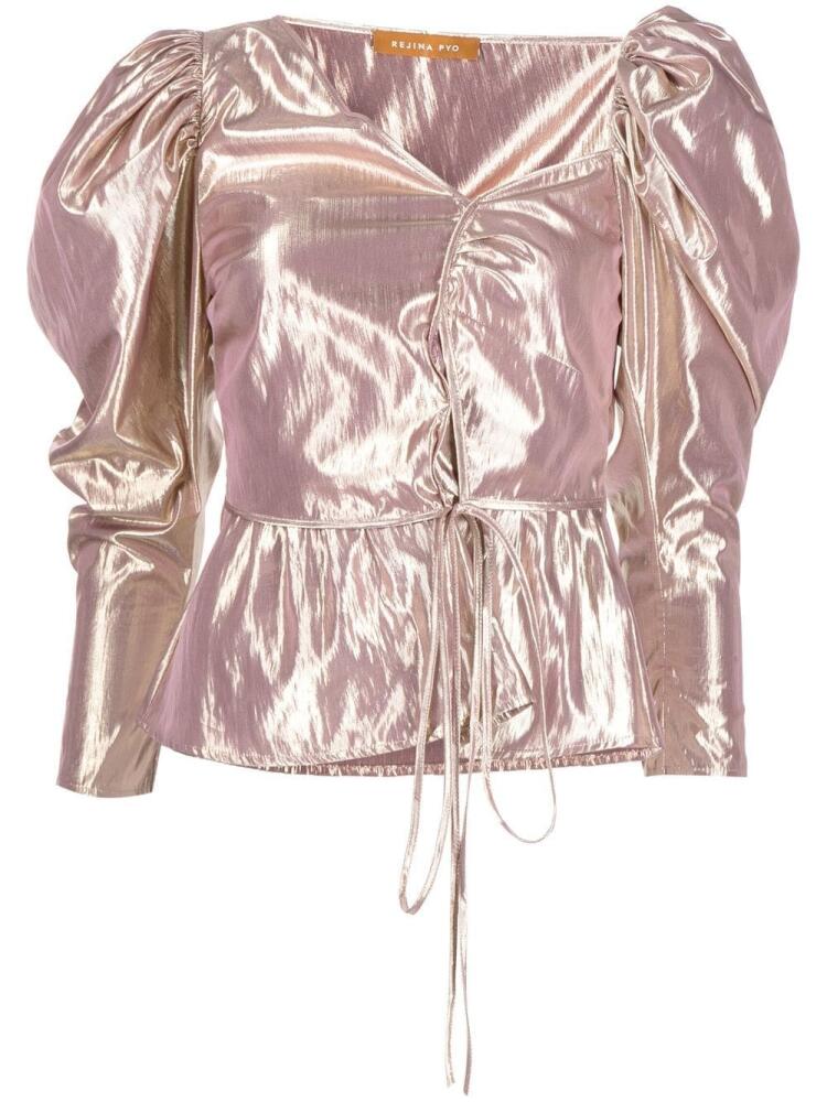 Rejina Pyo Fiona metallic puff-sleeve blouse - Silver Cover