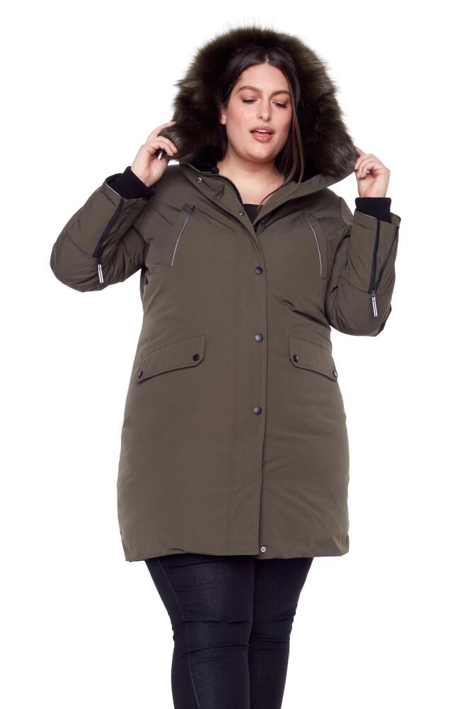 Alpine North LAURENTIAN PLUS SIZE - Vegan Down Long Parka Winter with Faux Fur Hood in Olive Cover