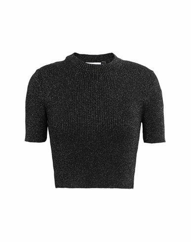 Gcds Ribbed Lurex Crop Top Woman Sweater Black Viscose, Polyester, Metallic fiber Cover