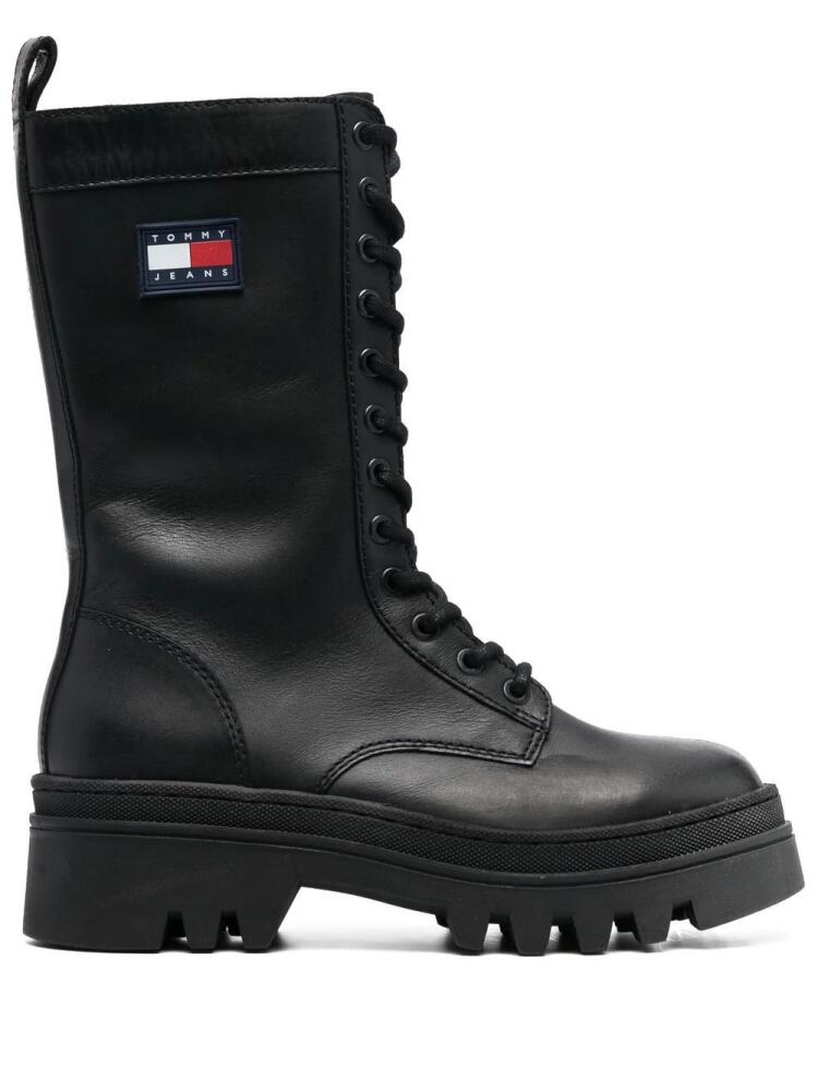 Tommy Jeans Twelve logo-patch leather boots - Black Cover