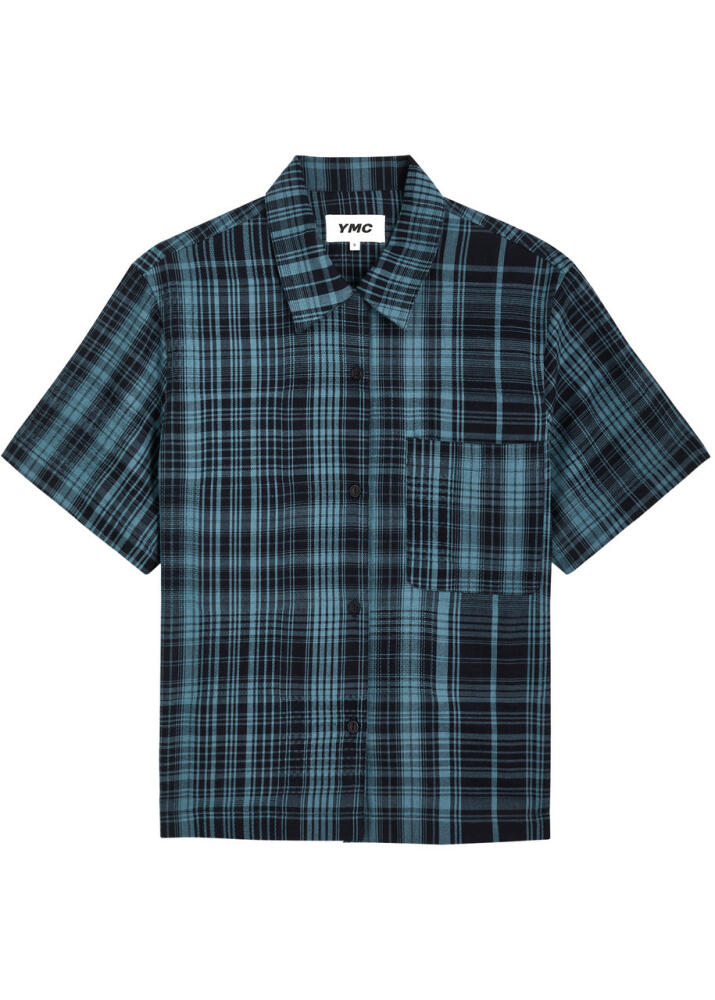 Ymc Vegan Checked Cotton Shirt - Indigo Cover