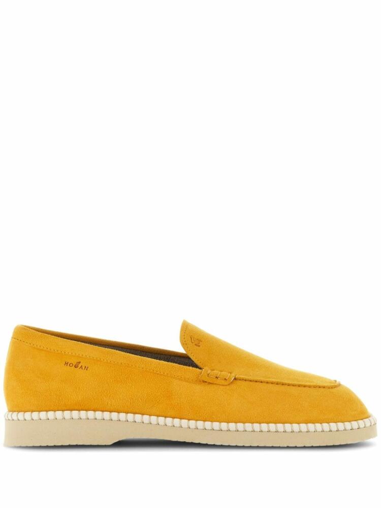 Hogan logo-debossed suede loafers - Yellow Cover