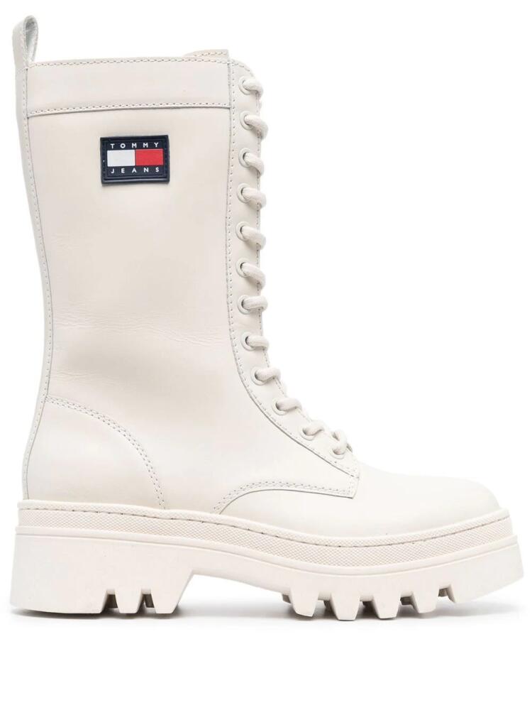 Tommy Jeans Twelve logo-patch leather boots - White Cover