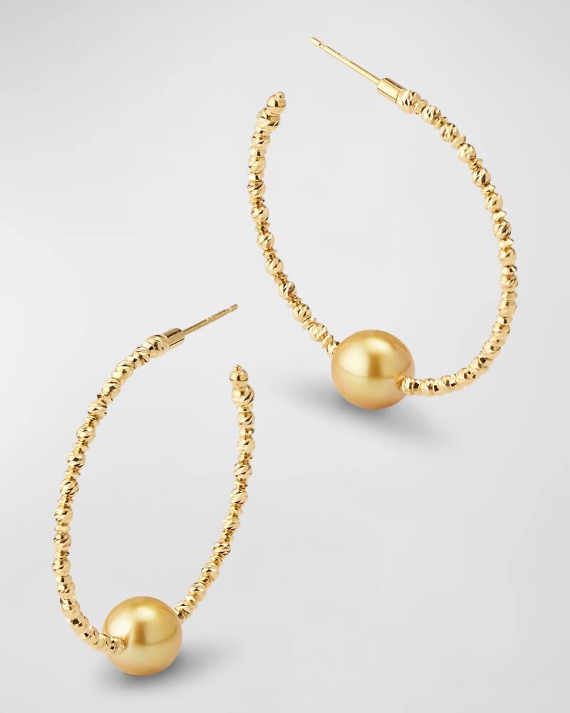 Pearls By Shari 18K Yellow Gold Sparkle Bangle Hoop Earrings with Golden South Sea Pearls Cover