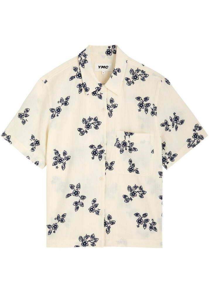 Ymc Vegas Floral-embroidered Cotton-blend Shirt - Ecru Cover