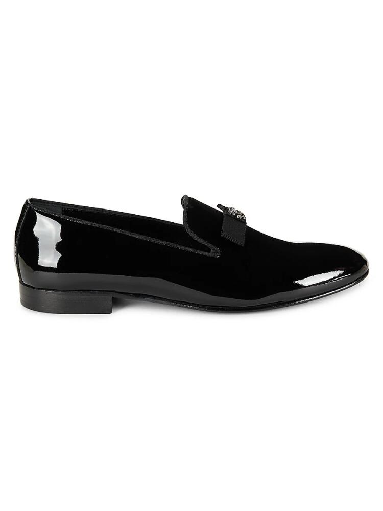 Roberto Cavalli Men's Patent Leather Bow Smoking Slippers - Black Cover