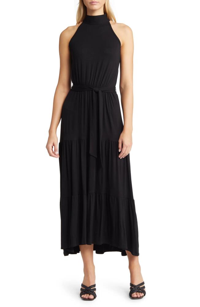 Loveappella Tiered Halter Maxi Dress in Black Cover