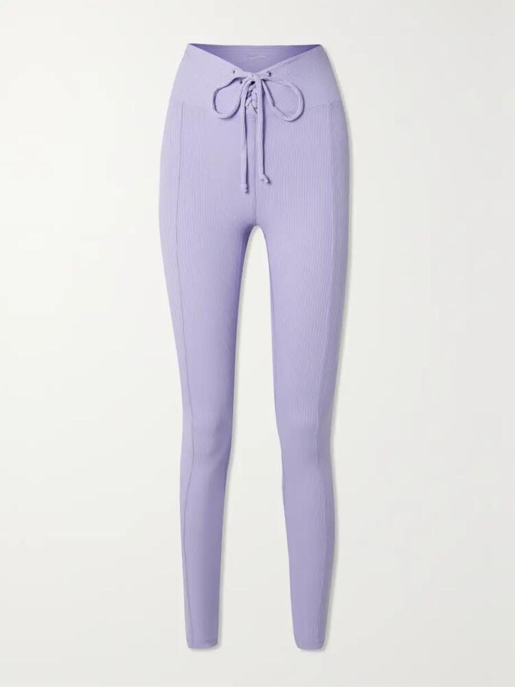 YEAR OF OURS - Football Lace-up Ribbed Stretch Leggings - Purple Cover