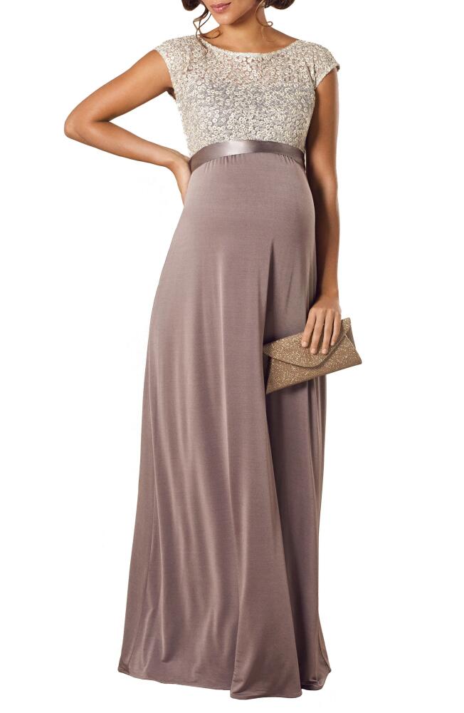 Tiffany Rose Mia Lace & Jersey Maternity Gown in Dusky Truffle Cover