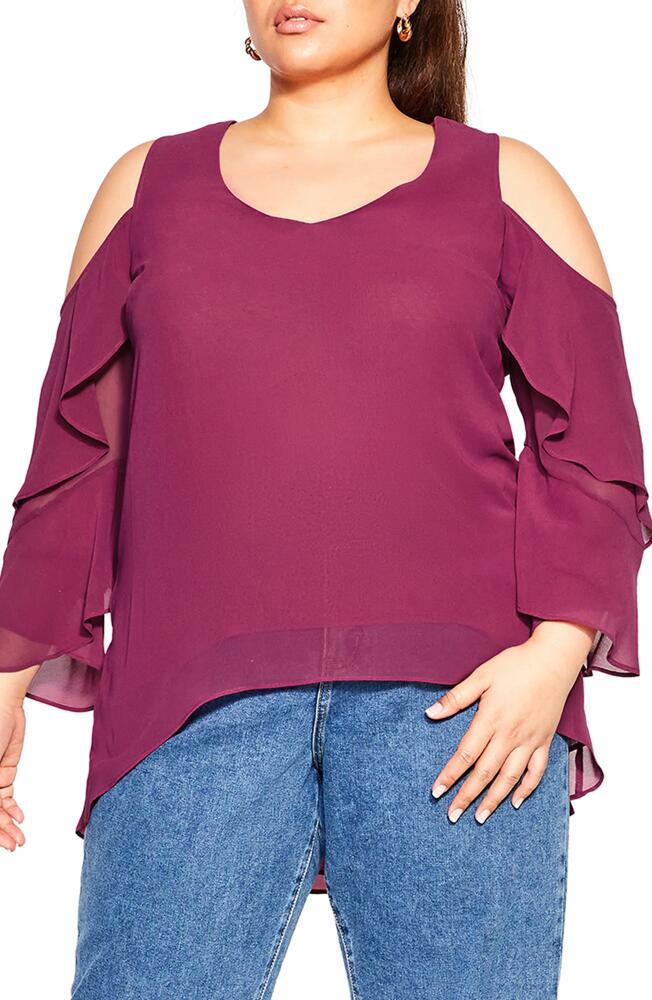 City Chic High-Low Cold Shoulder Chiffon Tunic in Sangria Cover