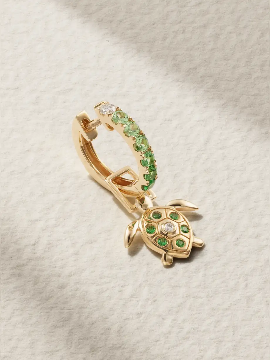 Robinson Pelham - Orb And Turtle Earwish 14-karat Gold, Tsavorite And Diamond Single Hoop Earring - One size Cover