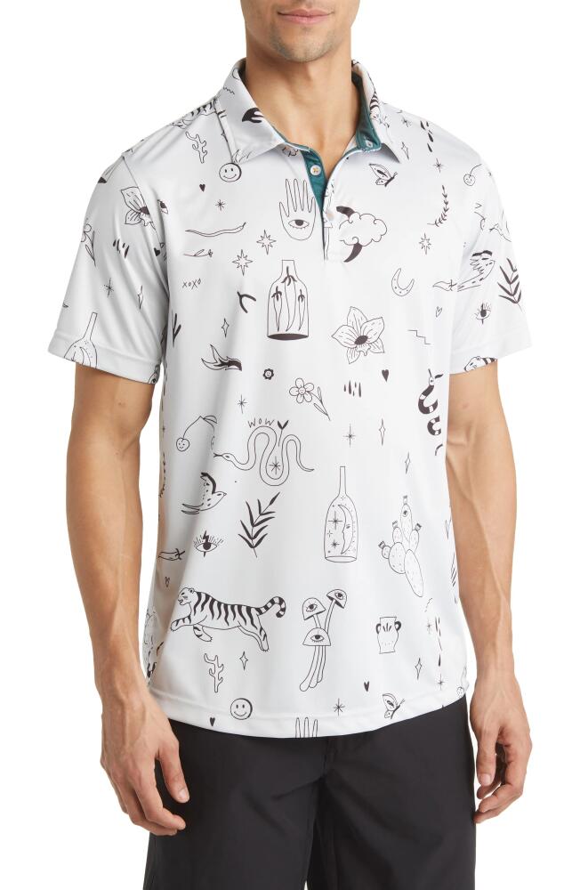 Swannies Brock Doodle Print Piqué Golf Polo in Glacier Cover