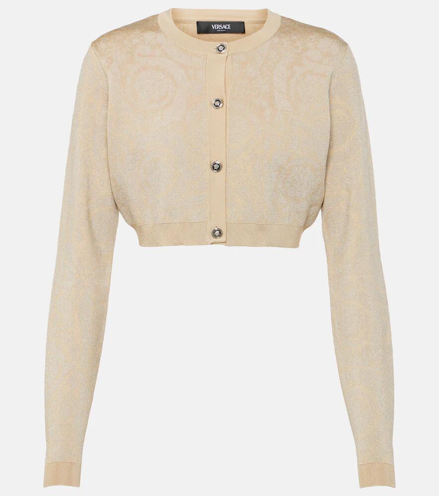 Versace Barocco cropped lamé cardigan Cover