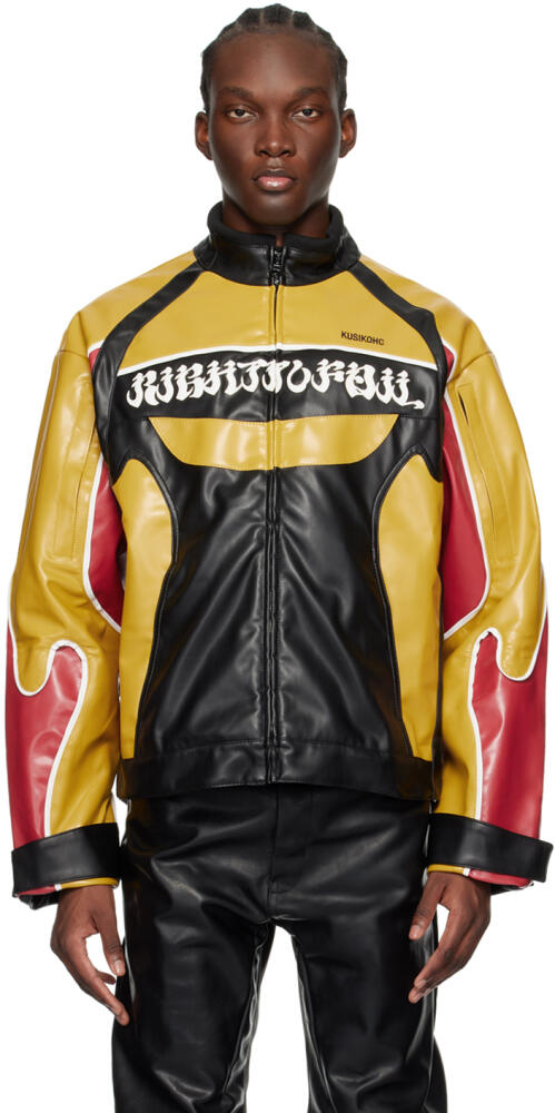 KUSIKOHC Black & Yellow Rider Faux-Leather Jacket Cover