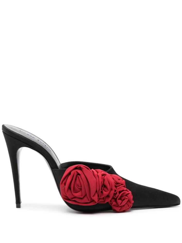 Magda Butrym 105mm flower-appliqué satin mules - Black Cover