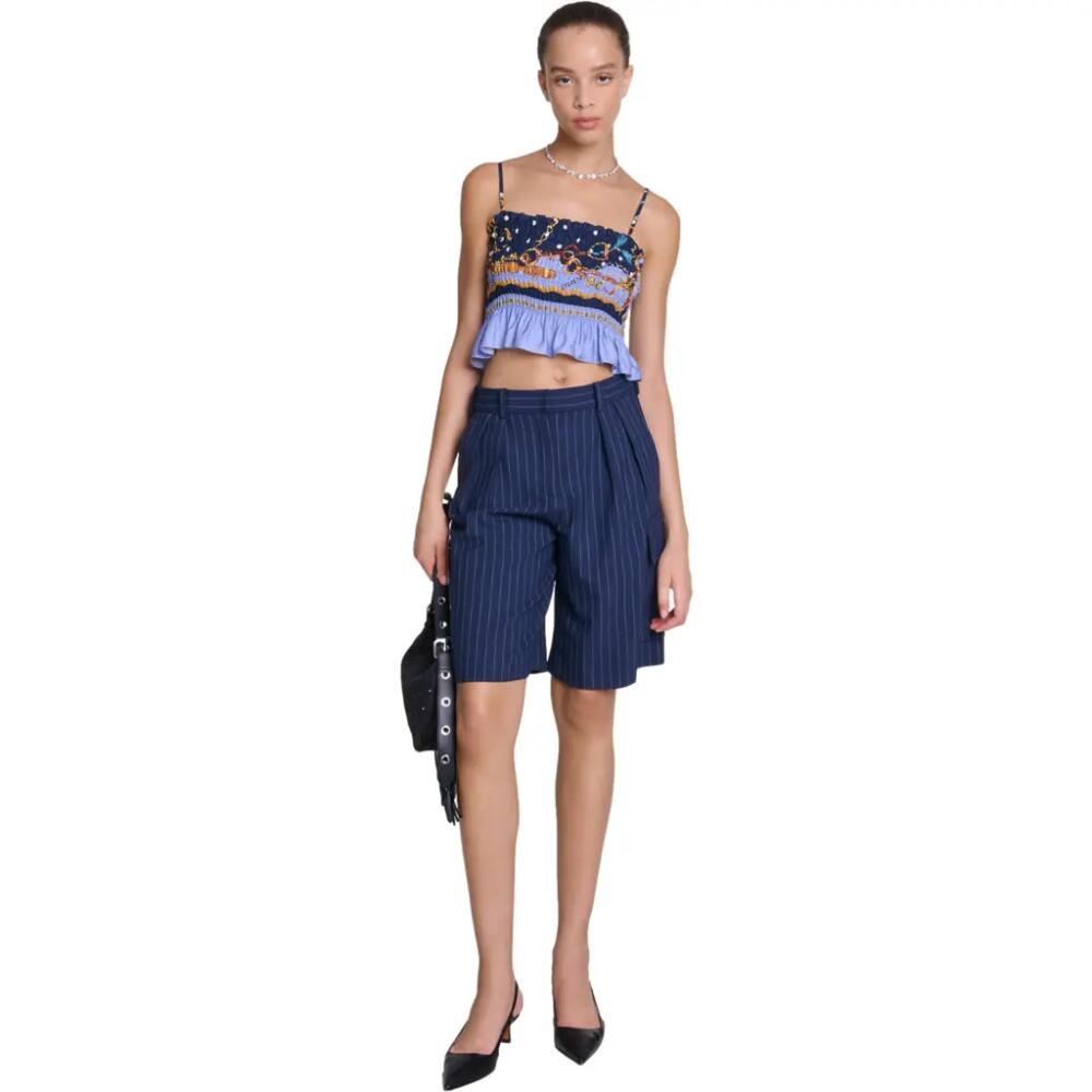 maje Printed smocked crop top in Chain Scarf Print Blue Cover