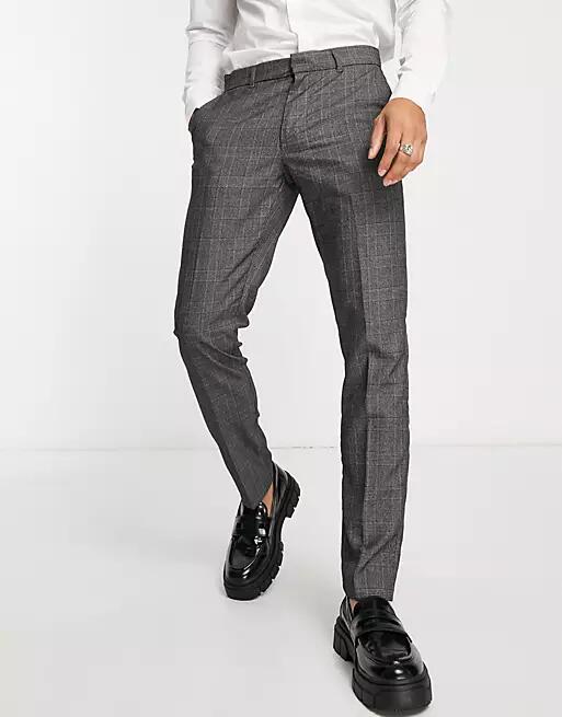 New Look skinny smart pants in gray plaid Cover