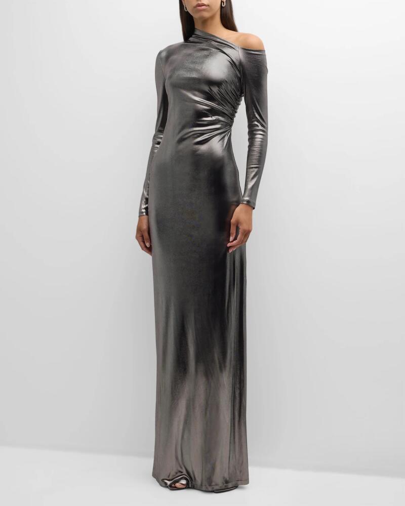 Ralph Lauren Metallic Long-Sleeve Ruched Gown Cover