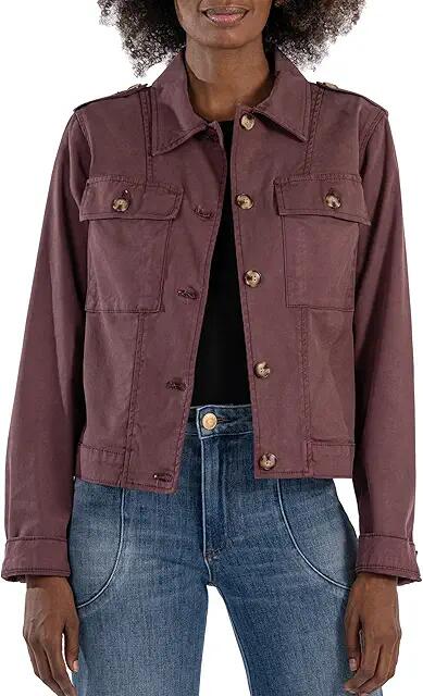 KUT from the Kloth Rosalyn Flap Pockets Trucker Jacket (Amethyst) Women's Clothing Cover