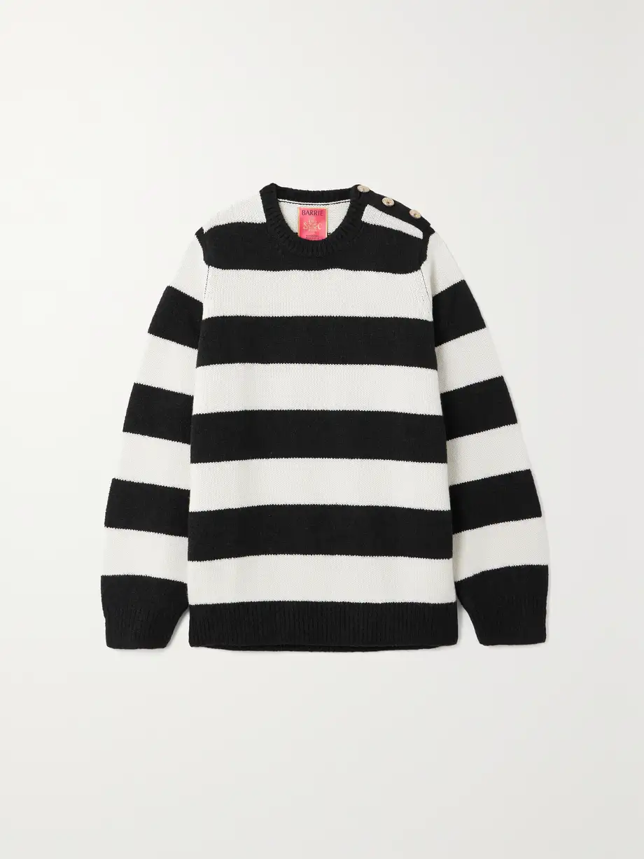 BARRIE - + Sofia Coppola Embellished Striped Cashmere, Wool And Silk-blend Sweater - Black Cover