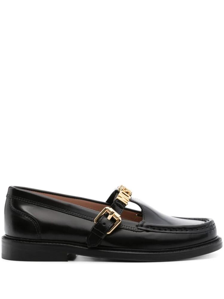 Moschino logo lettering leather loafers - Black Cover