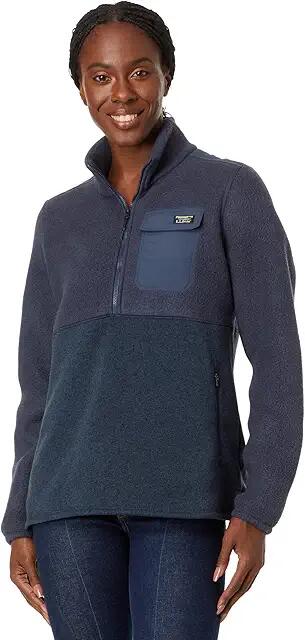 L.L.Bean Petite Sweater Fleece Sherpa Hybrid Color-Block (Carbon Navy) Women's Clothing Cover