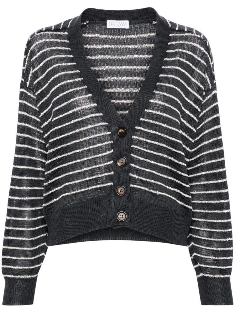 Brunello Cucinelli sequin-embellished striped cotton cardigan - Blue Cover