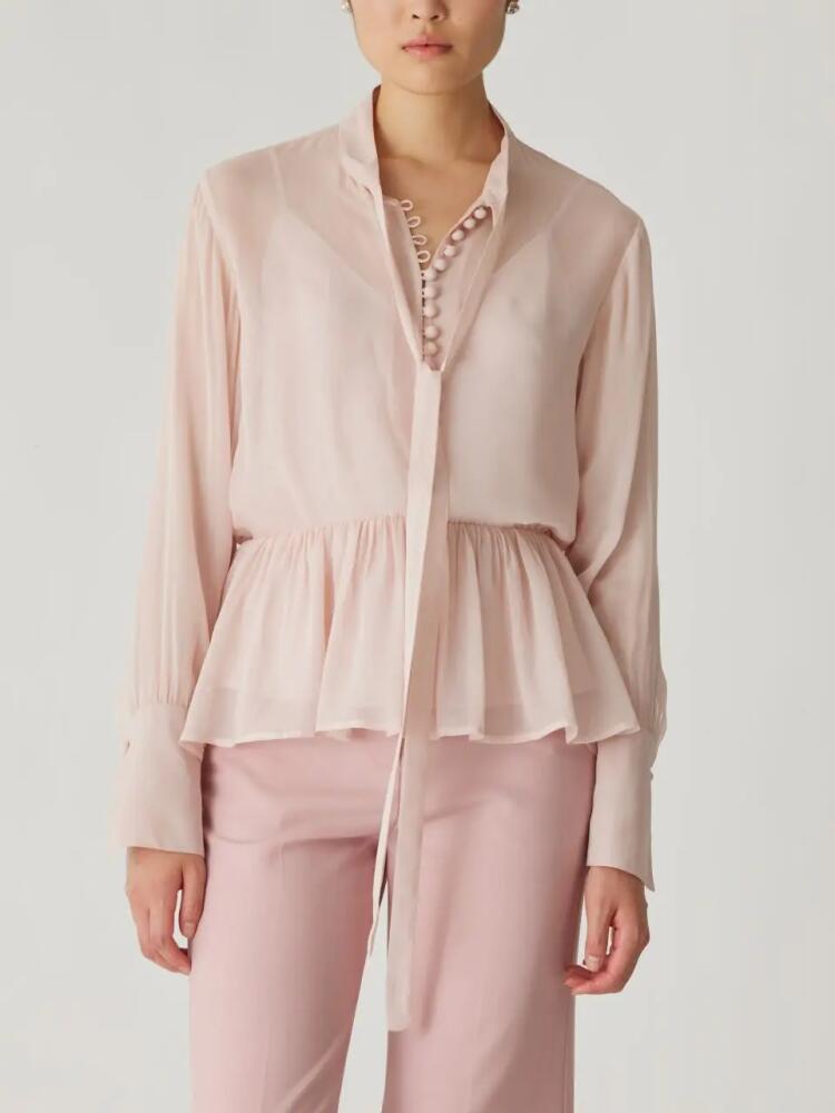 Rebecca Taylor Covered Button Tie Front Blouse in Calamine Pink Cover