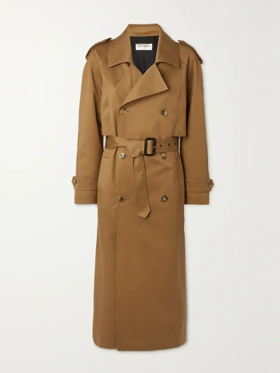 SAINT LAURENT - Double-breasted Belted Cotton-twill Trench Coat - Neutrals Cover