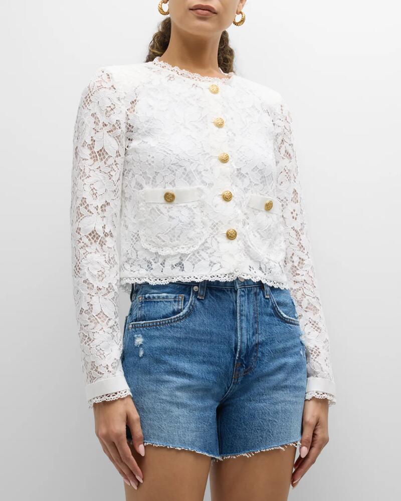 LoveShackFancy Richard Cropped Floral Lace Jacket Cover