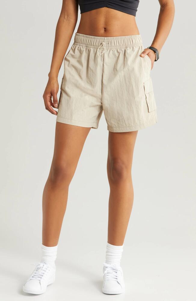 zella Free Form High Waist Nylon Cargo Shorts in Tan Thread Cover