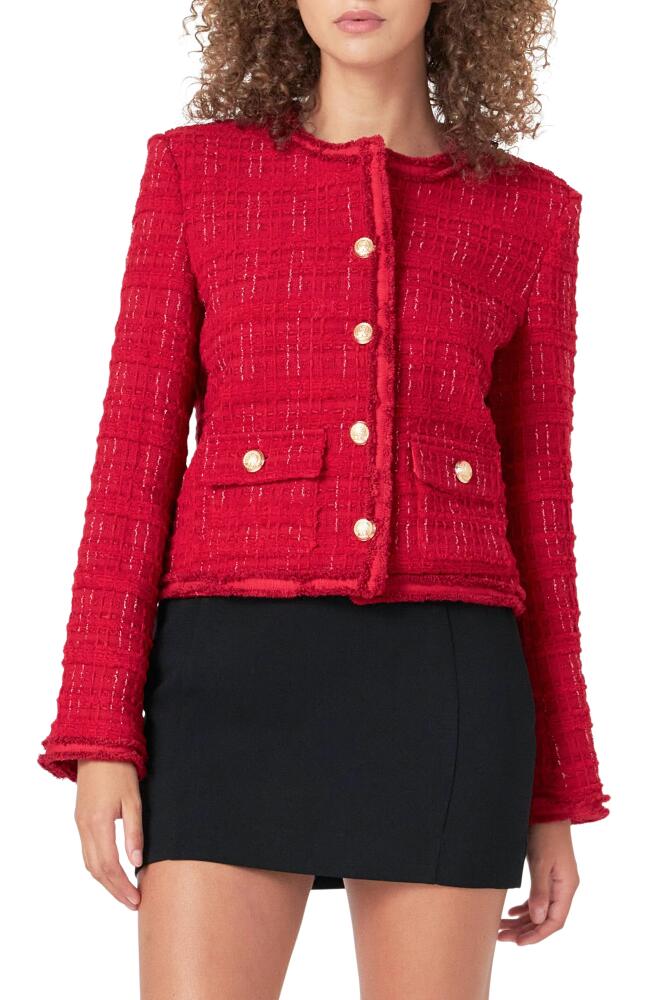 Endless Rose Fringe Trim Tweed Jacket in Red Cover