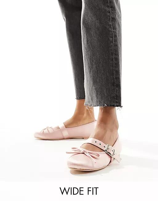 Public Desire Wide Fit Madelyn ballet flats in pink satin Cover