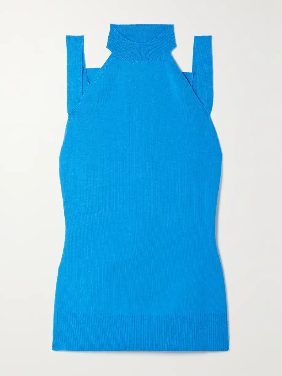 MONSE - Cutout Merino Wool-blend Tank - Blue Cover