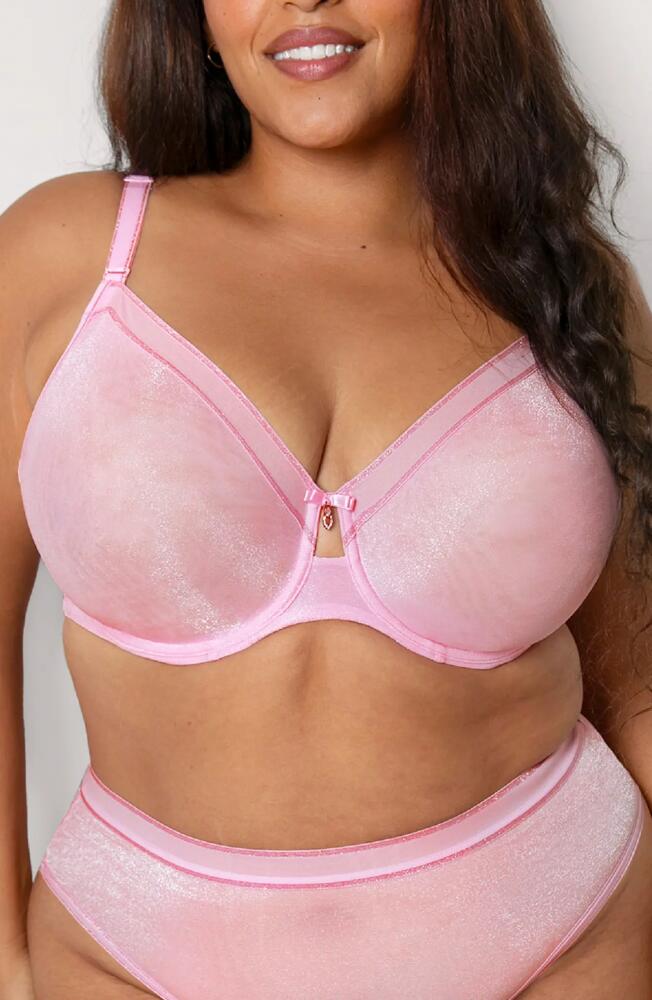 Curvy Couture Shimmer Unlined Underwire Bra in Pink Fizz Shimmer Cover