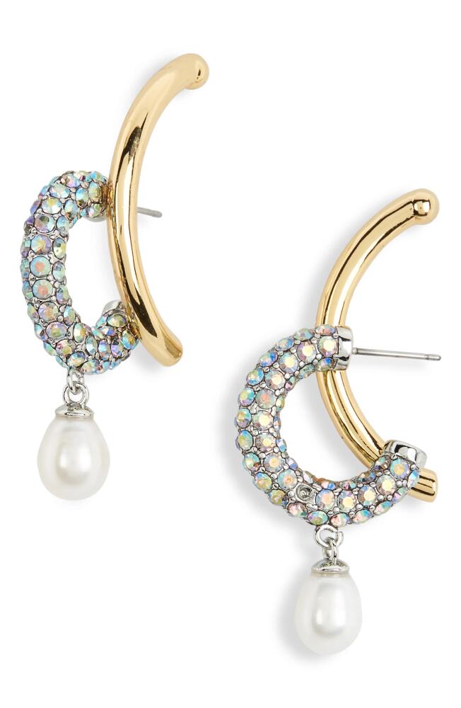 DEMARSON Estella Freshwater Pearl Drop Pavé Hoop Earrings in Gold Cover