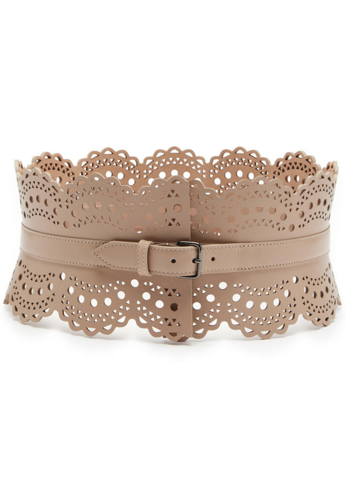 Alaïa Bustier Laser-cut Leather Belt - Sand Cover