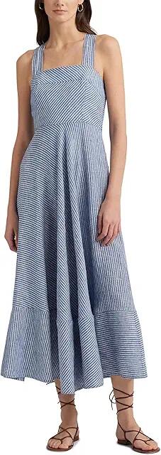 Lauren Ralph Lauren Pinstripe Linen Sleeveless Dress (Blue/White) Women's Dress Cover