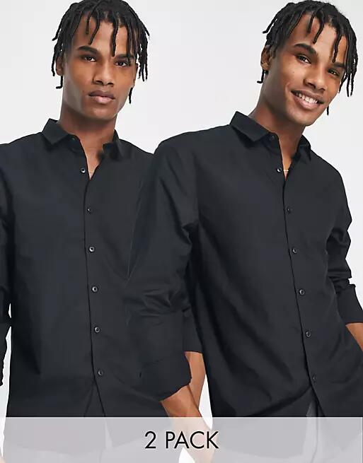 New Look 2 pack poplin long sleeved shirts in black-Multi Cover