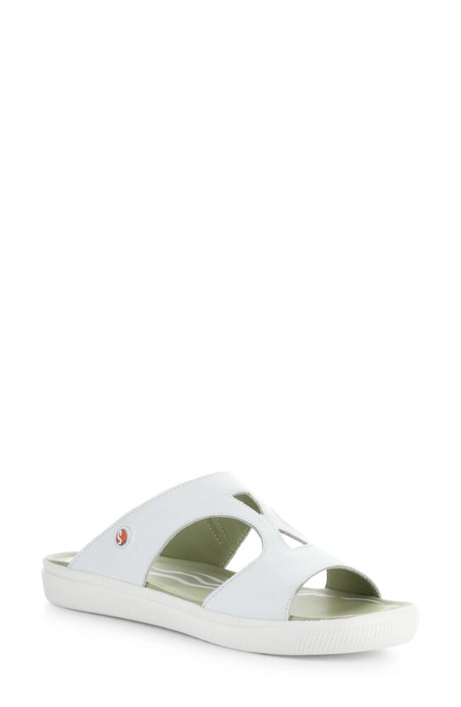 Softinos by Fly London Inbe Slide Sandal in White Smooth Cover